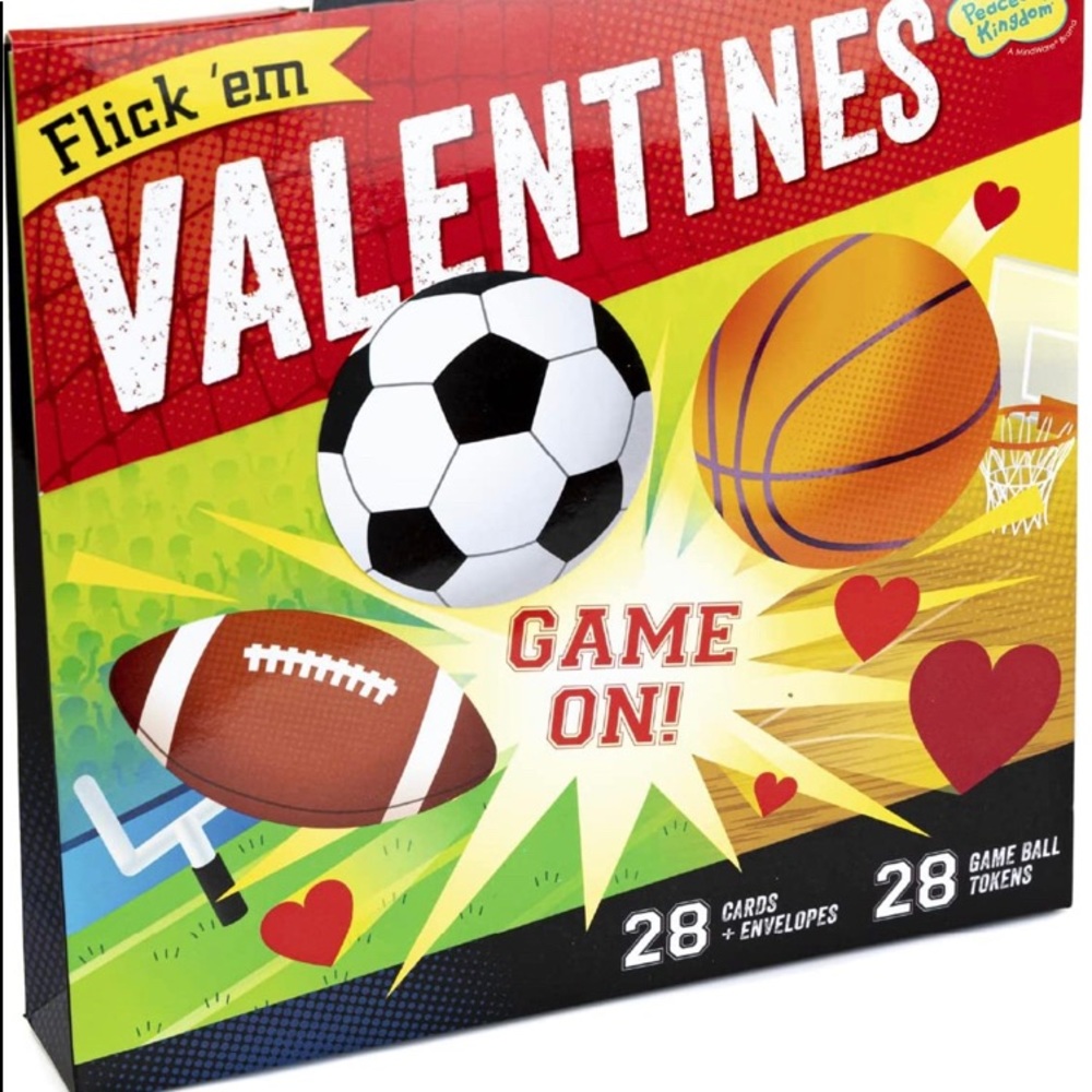 Peaceable Kingdom Valentine Card Flick 'em Sports Games -28 Card & Envelope Pack